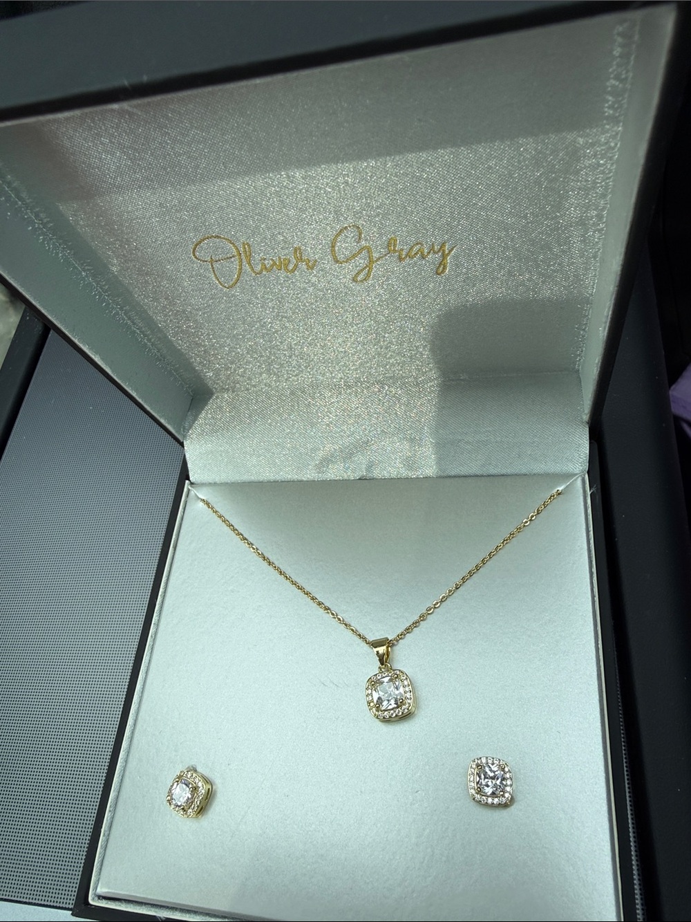 Gold Plated Cubic Zirconia Necklace & Earring Set - Gold